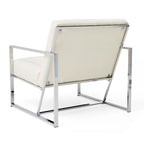 Poltrona accent tufted in pelle PU effetto Mid-Century color crema – Poltrona imbottita con braccioli, altezza 30,5 pollici