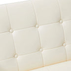 Poltrona accent tufted in pelle PU effetto Mid-Century color crema – Poltrona imbottita con braccioli, altezza 30,5 pollici