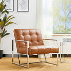 Poltrona accent tufted in pelle PU effetto Mid-Century color crema – Poltrona imbottita con braccioli, altezza 30,5 pollici