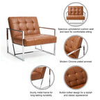 Poltrona accent tufted in pelle PU effetto Mid-Century color crema – Poltrona imbottita con braccioli, altezza 30,5 pollici