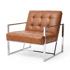 Poltrona accent tufted in pelle PU effetto Mid-Century color crema – Poltrona imbottita con braccioli, altezza 30,5 pollici
