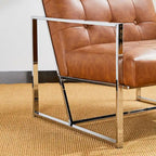 Poltrona accent tufted in pelle PU effetto Mid-Century color crema – Poltrona imbottita con braccioli, altezza 30,5 pollici