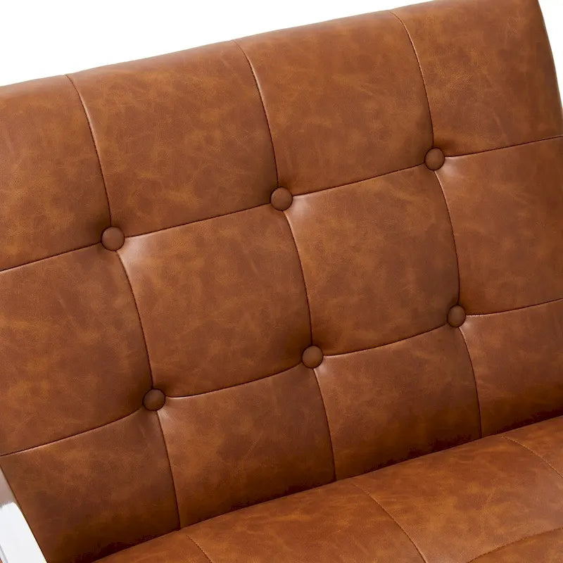 Poltrona accent tufted in pelle PU effetto Mid-Century color crema – Poltrona imbottita con braccioli, altezza 30,5 pollici