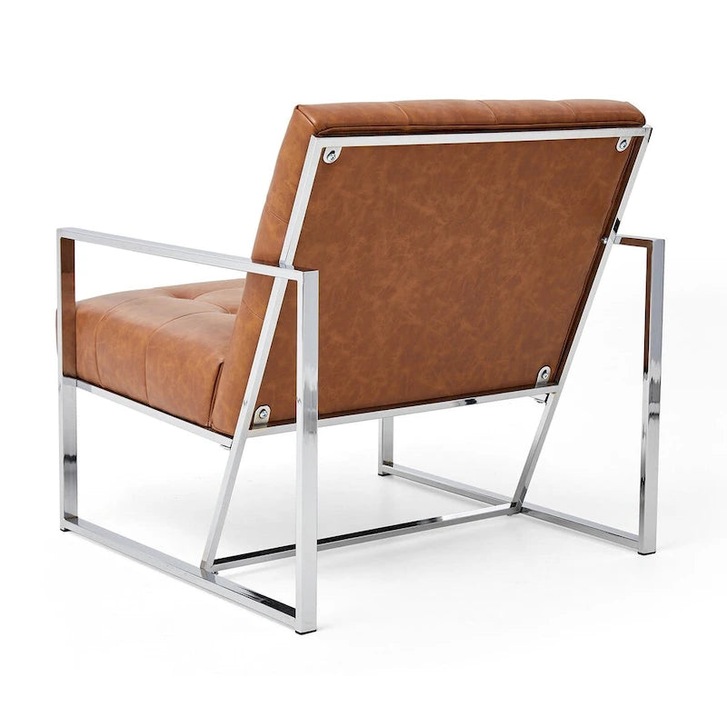 Poltrona accent tufted in pelle PU effetto Mid-Century color crema – Poltrona imbottita con braccioli, altezza 30,5 pollici