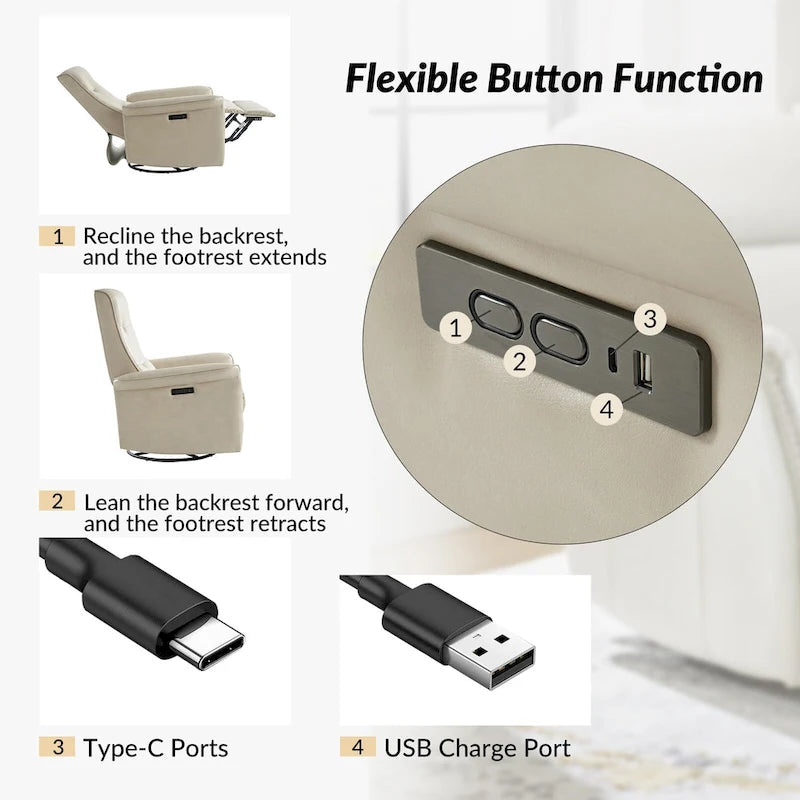 Poltrona Reclinabile Girevole Elettrica Moderna in Similpelle con Porte USB – Set di 2 Poltrone da Salotto
