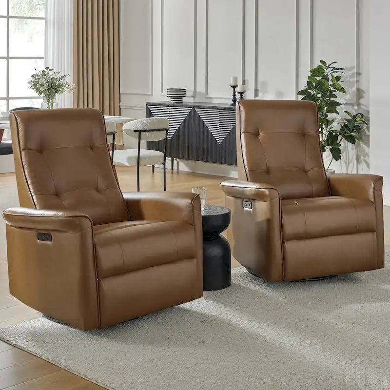 Poltrona Reclinabile Girevole Elettrica Moderna in Similpelle con Porte USB – Set di 2 Poltrone da Salotto