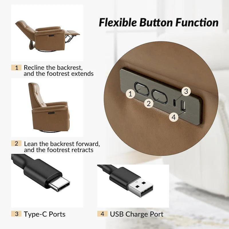 Poltrona Reclinabile Girevole Elettrica Moderna in Similpelle con Porte USB – Set di 2 Poltrone da Salotto