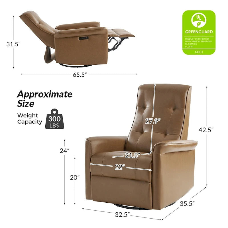 Poltrona Reclinabile Girevole Elettrica Moderna in Similpelle con Porte USB – Set di 2 Poltrone da Salotto