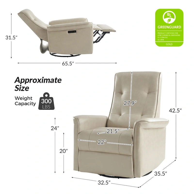 Poltrona Reclinabile Girevole Elettrica Moderna in Similpelle con Porte USB – Set di 2 Poltrone da Salotto