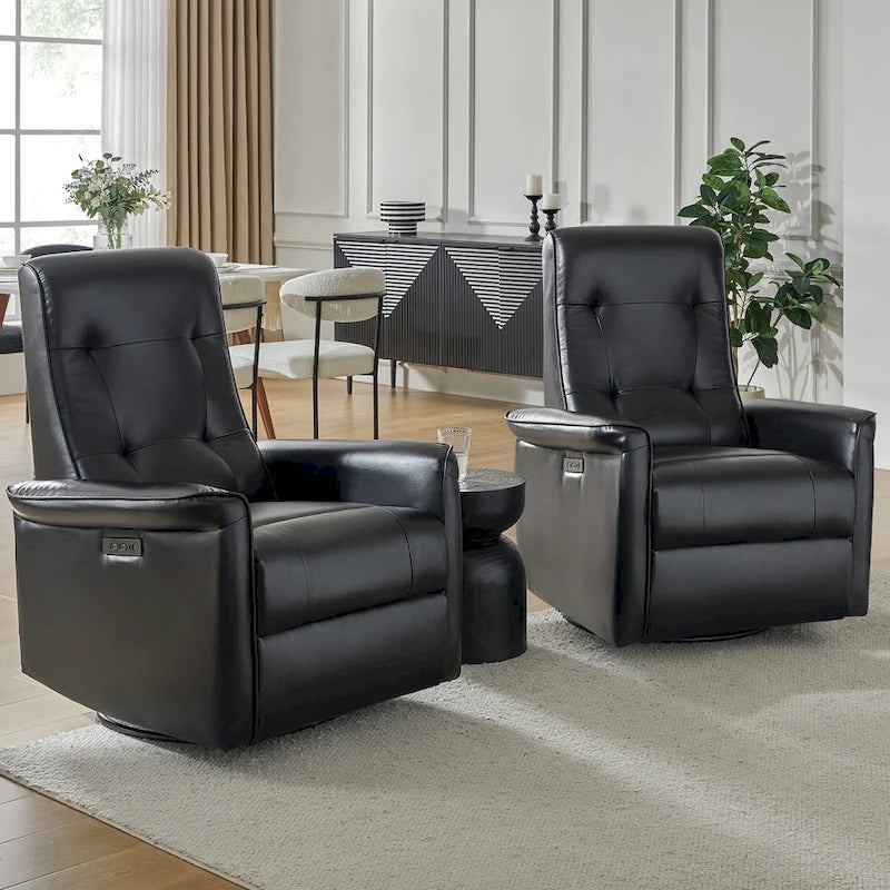 Poltrona Reclinabile Girevole Elettrica Moderna in Similpelle con Porte USB – Set di 2 Poltrone da Salotto