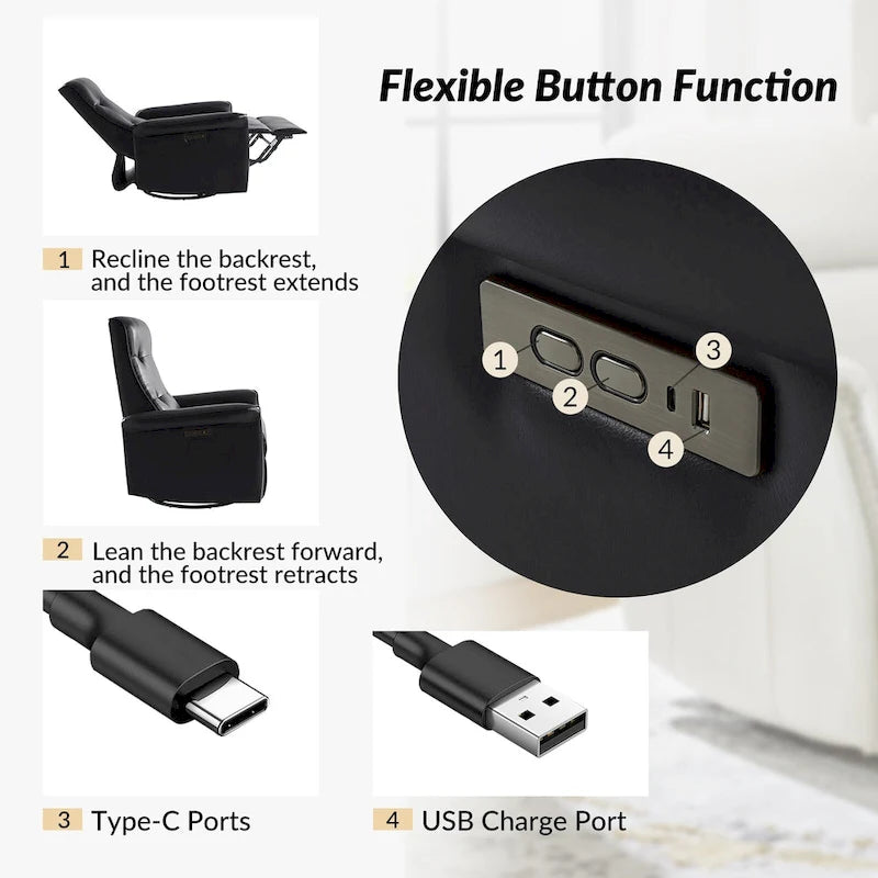 Poltrona Reclinabile Girevole Elettrica Moderna in Similpelle con Porte USB – Set di 2 Poltrone da Salotto