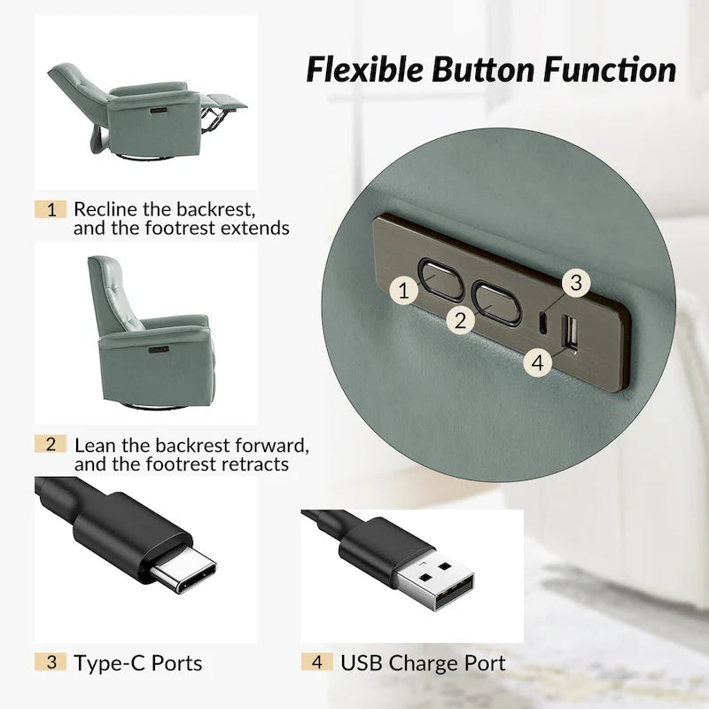 Poltrona Reclinabile Girevole Elettrica Moderna in Similpelle con Porte USB – Set di 2 Poltrone da Salotto