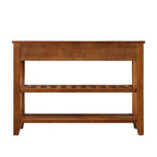 Tavolo da Divano Console con 2 Cassetti e 2 Ripiani, Credenza Madia Laterale in Legno Massello Stile Mid-Century 42