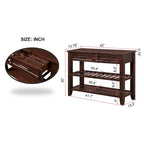 Tavolo da Divano Console con 2 Cassetti e 2 Ripiani, Credenza Madia Laterale in Legno Massello Stile Mid-Century 42