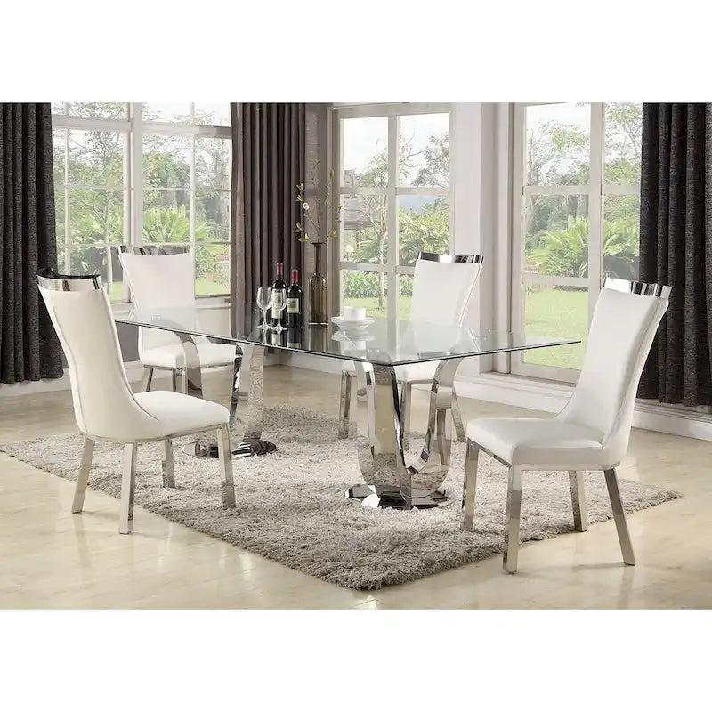 Tavolo da pranzo rettangolare con doppia base a tulipano – Finitura Argento, Stile Modern Glam