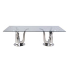 Tavolo da pranzo rettangolare con doppia base a tulipano – Finitura Argento, Stile Modern Glam