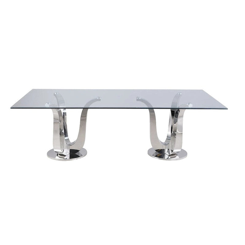Tavolo da pranzo rettangolare con doppia base a tulipano – Finitura Argento, Stile Modern Glam