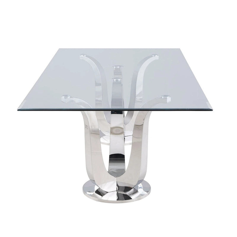 Tavolo da pranzo rettangolare con doppia base a tulipano – Finitura Argento, Stile Modern Glam