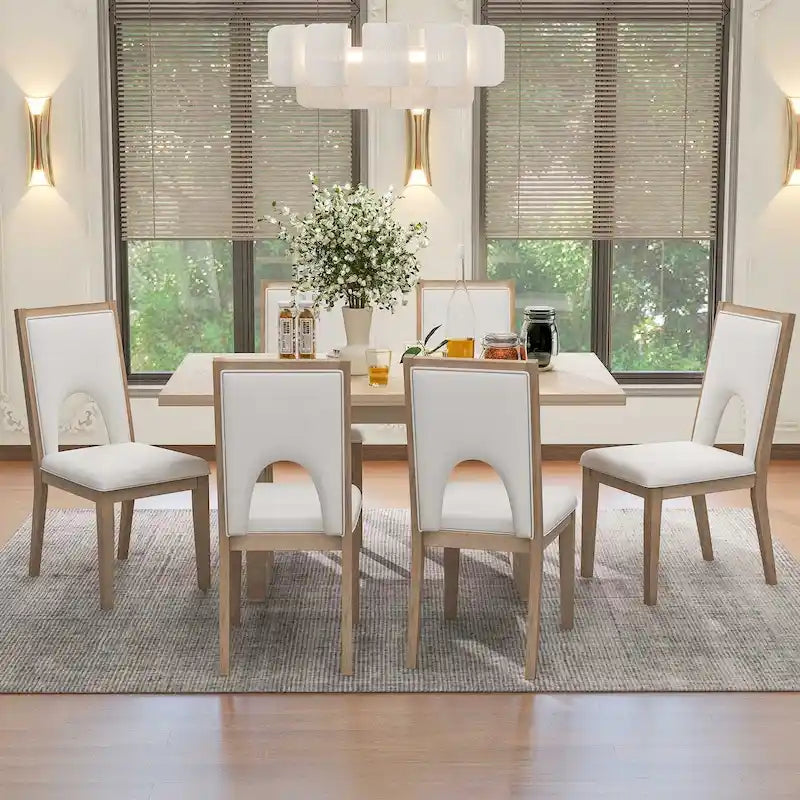 Set tavolo da pranzo per 6 persone, tavolo da pranzo rettangolare in stile rustico e 6 sedie imbottite, ideale per la sala da pranzo