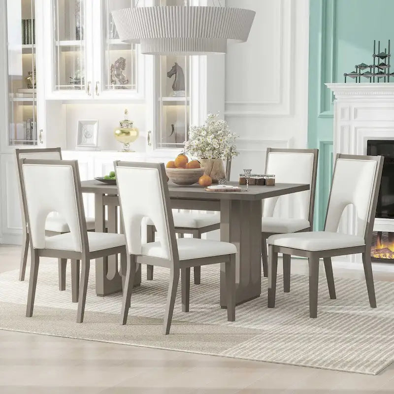 Set tavolo da pranzo per 6 persone, tavolo da pranzo rettangolare in stile rustico e 6 sedie imbottite, ideale per la sala da pranzo