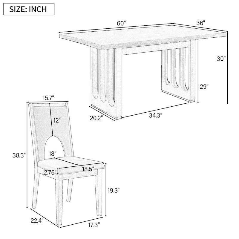 Set tavolo da pranzo per 6 persone, tavolo da pranzo rettangolare in stile rustico e 6 sedie imbottite, ideale per la sala da pranzo