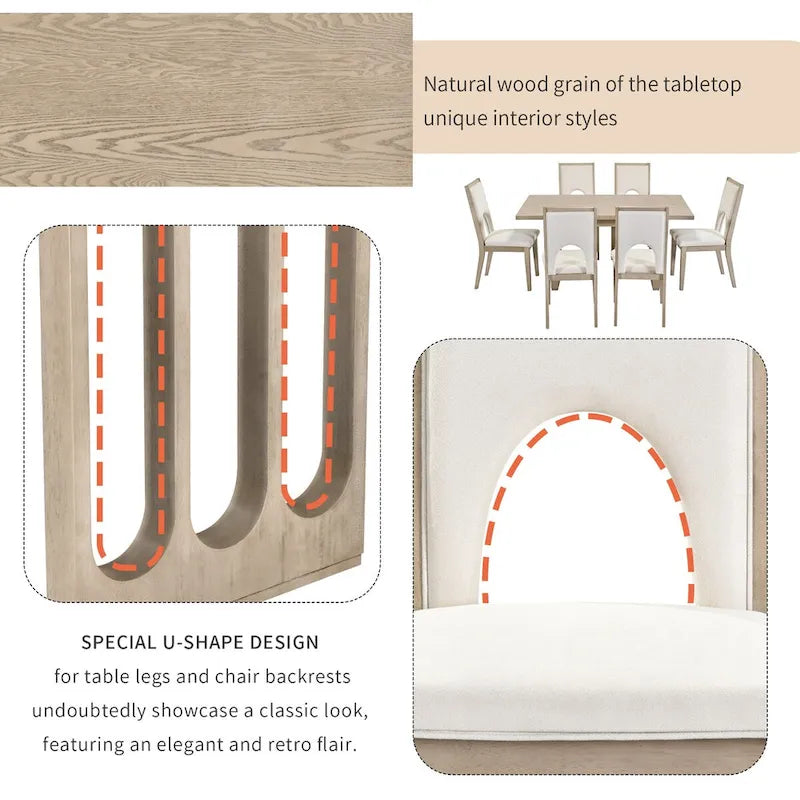 Set tavolo da pranzo per 6 persone, tavolo da pranzo rettangolare in stile rustico e 6 sedie imbottite, ideale per la sala da pranzo