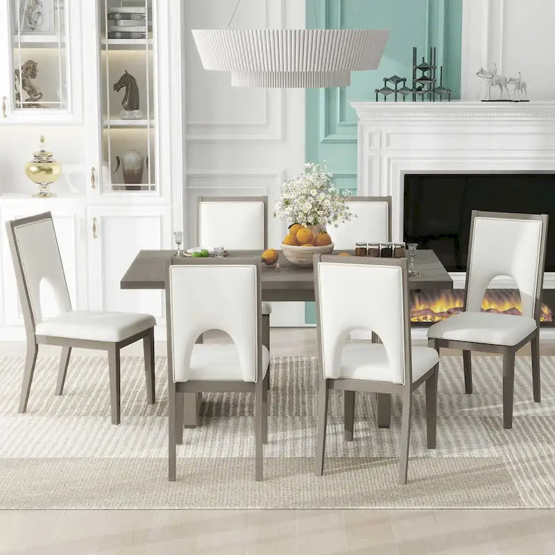 Set tavolo da pranzo per 6 persone, tavolo da pranzo rettangolare in stile rustico e 6 sedie imbottite, ideale per la sala da pranzo