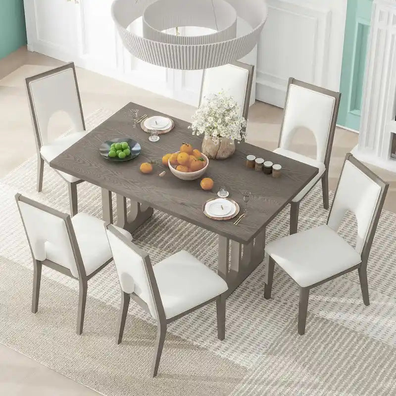 Set tavolo da pranzo per 6 persone, tavolo da pranzo rettangolare in stile rustico e 6 sedie imbottite, ideale per la sala da pranzo