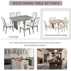 Set tavolo da pranzo per 6 persone, tavolo da pranzo rettangolare in stile rustico e 6 sedie imbottite, ideale per la sala da pranzo