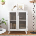 Modern Bathroom Cabinet Storage Organizer with 2 Glass Doors and Adjustable Shelf,White