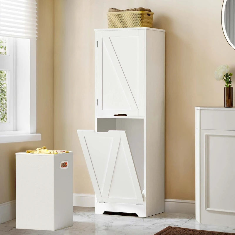 Mobiletto portabiancheria a ribalta da 134 cm – Mobile bagno con ripiani regolabili e cesto