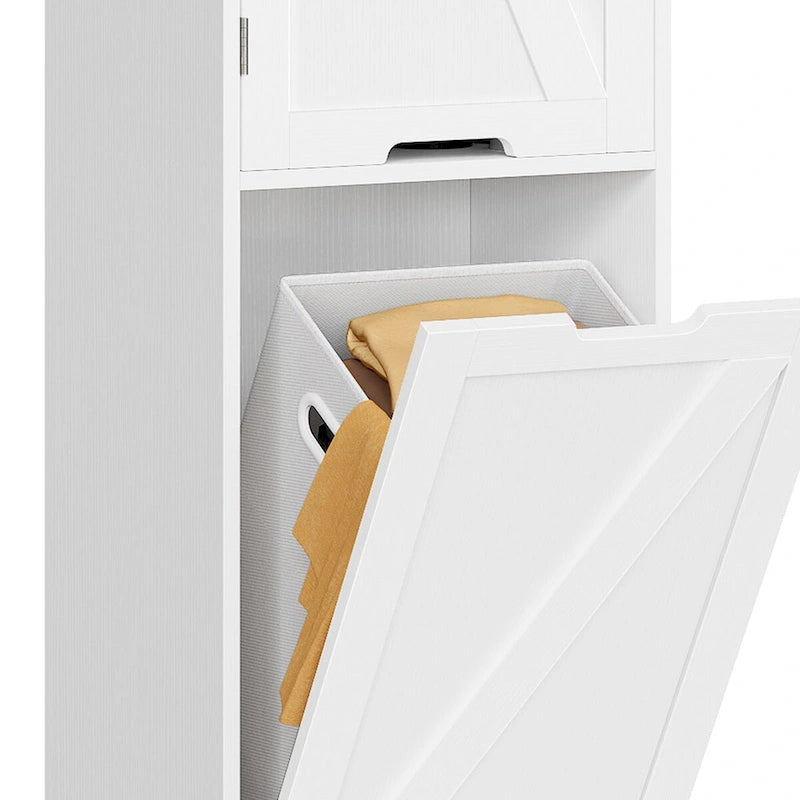 Mobiletto portabiancheria a ribalta da 134 cm – Mobile bagno con ripiani regolabili e cesto