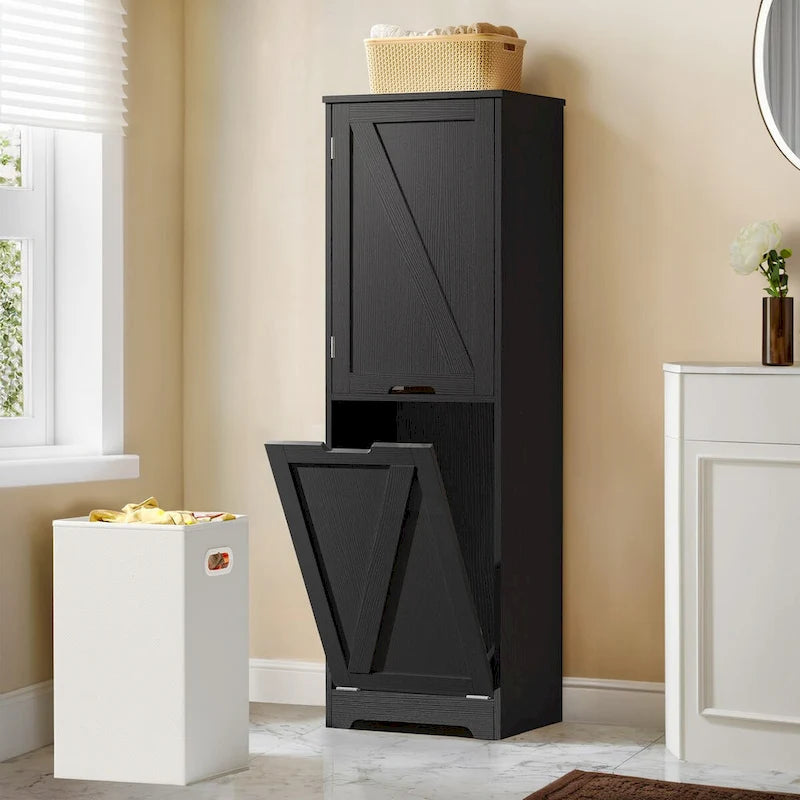 Mobiletto portabiancheria a ribalta da 134 cm – Mobile bagno con ripiani regolabili e cesto