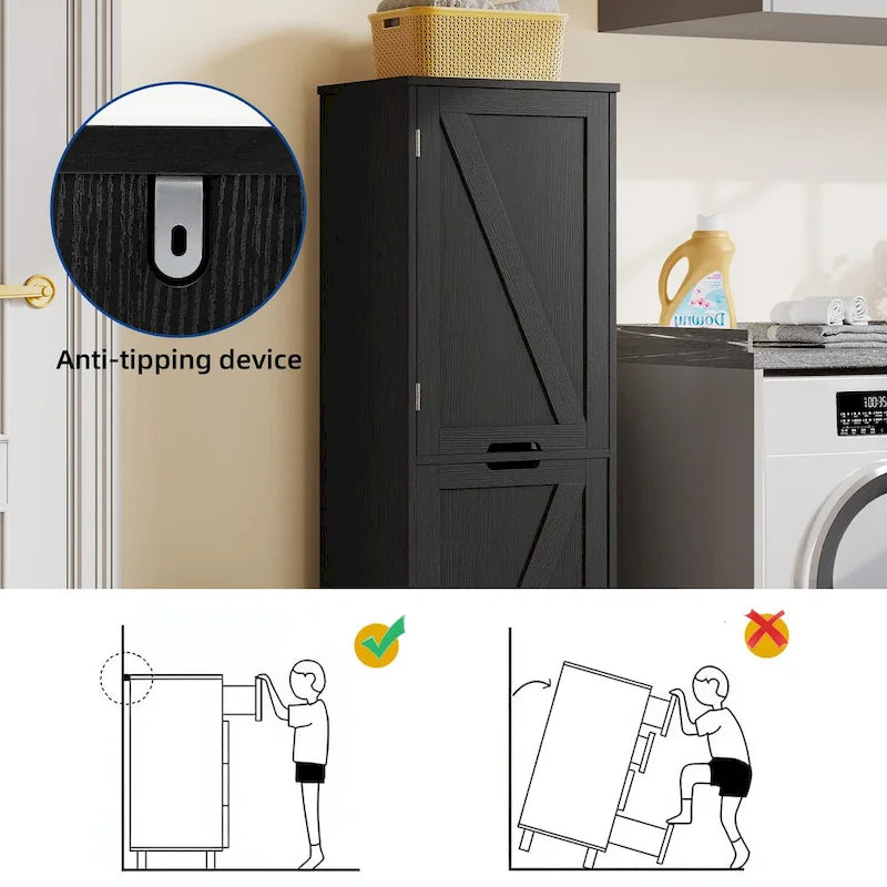 Mobiletto portabiancheria a ribalta da 134 cm – Mobile bagno con ripiani regolabili e cesto