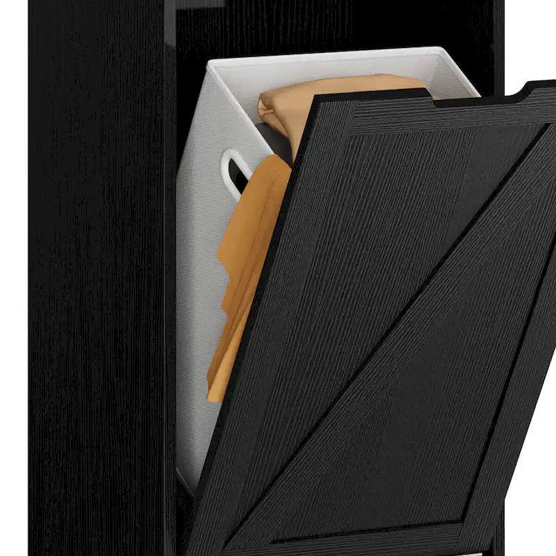 Mobiletto portabiancheria a ribalta da 134 cm – Mobile bagno con ripiani regolabili e cesto