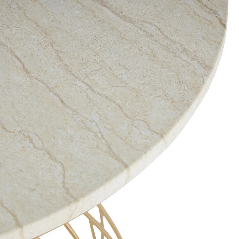 Tavolino da salotto con struttura dorata a forma di fiore e ripiano in marmo crema – Arredamento glamour per soggiorno