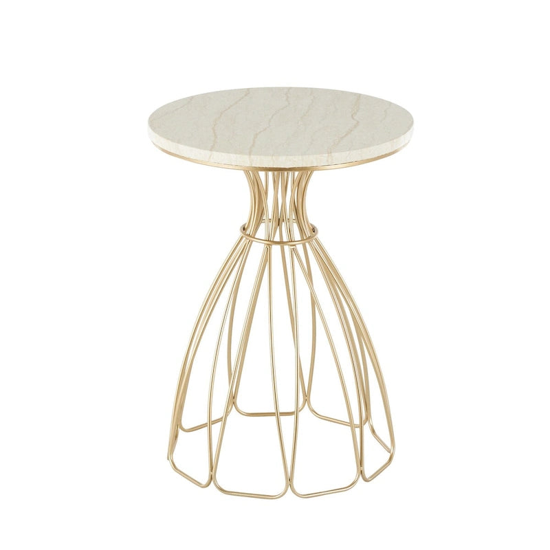 Tavolino da salotto con struttura dorata a forma di fiore e ripiano in marmo crema – Arredamento glamour per soggiorno
